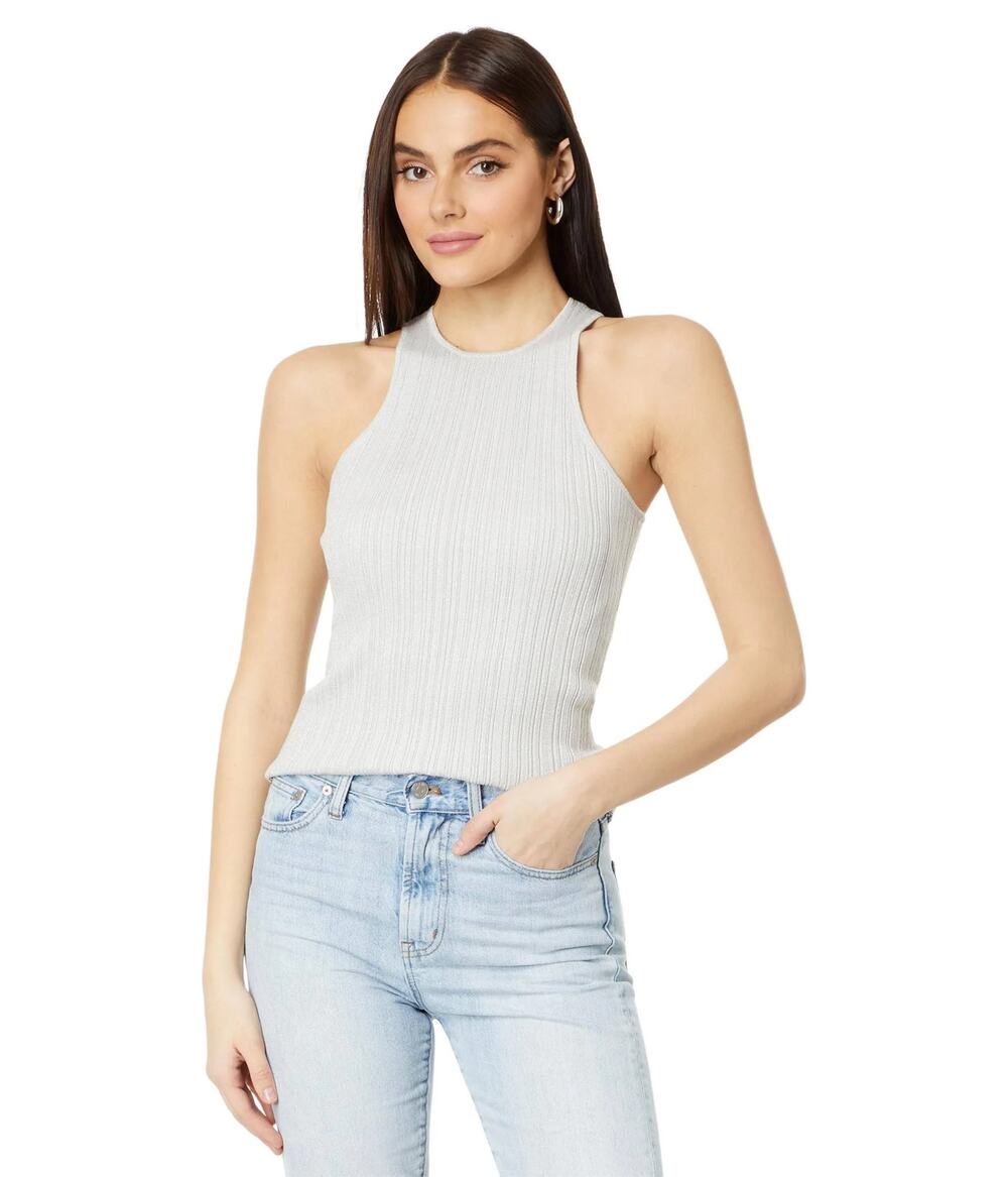 Madewell The Signature Shimmer Knit Cutaway Sweater Tank Light Gray Size Small